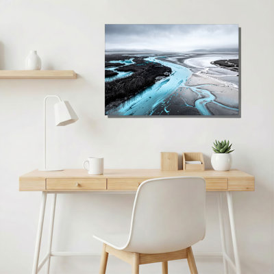 Art mural sur toile gris avec marais avec rivière turquoise