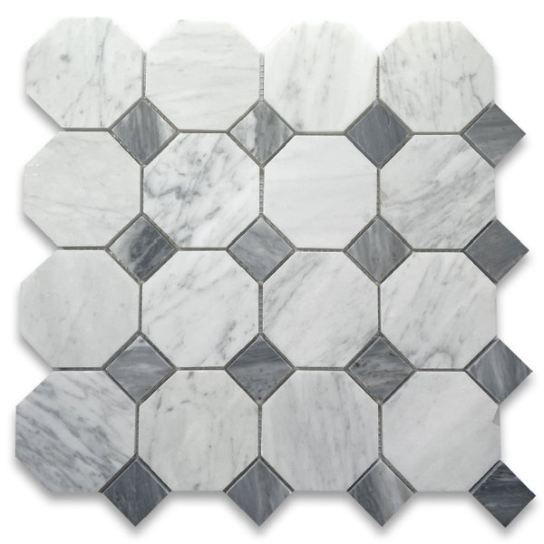 12" x 12" Marble Octagon and Dot Mosaic Wall & Floor Tile