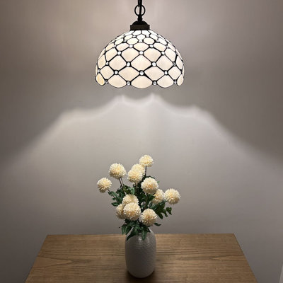 Klima Tiffany Pendant Lighting White Stained Glass Crystal Beans LED Bulb Included 12"W*12"D*60"H