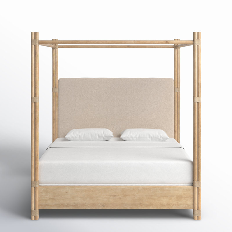 Retreat Upholstered Canopy Bed, King, Light Wood/Dune/Neo Cream