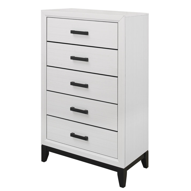 Commode 5 tiroirs Jerold, Blanc