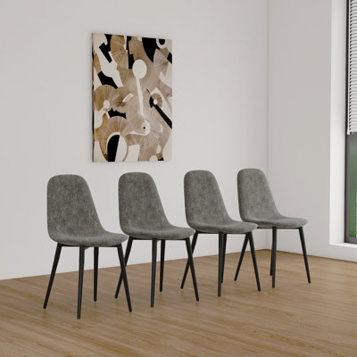 Ensemble de 4 chaises de salle à manger, chaises d'appoint modernes avec siège rembourré en tissu de suède à gant doux, chaise de cuisine en forme de cuillère avec pieds en métal, chaises d'appoint pour la salle à manger