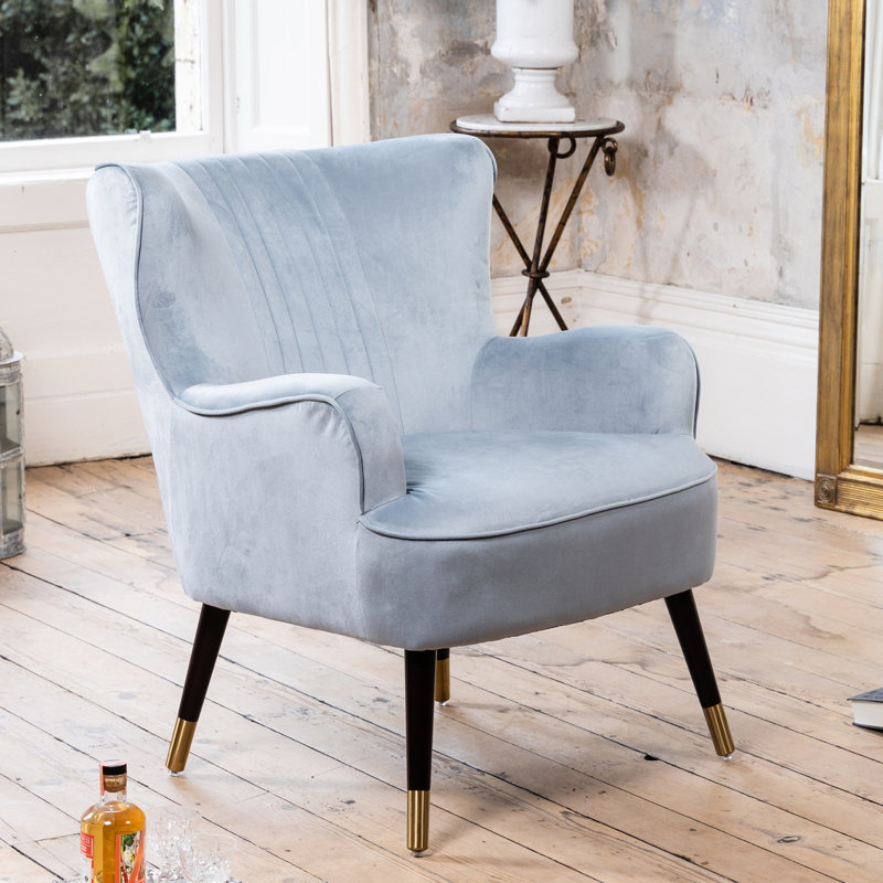 Dawe Velvet Wingback Chair, Light Blue