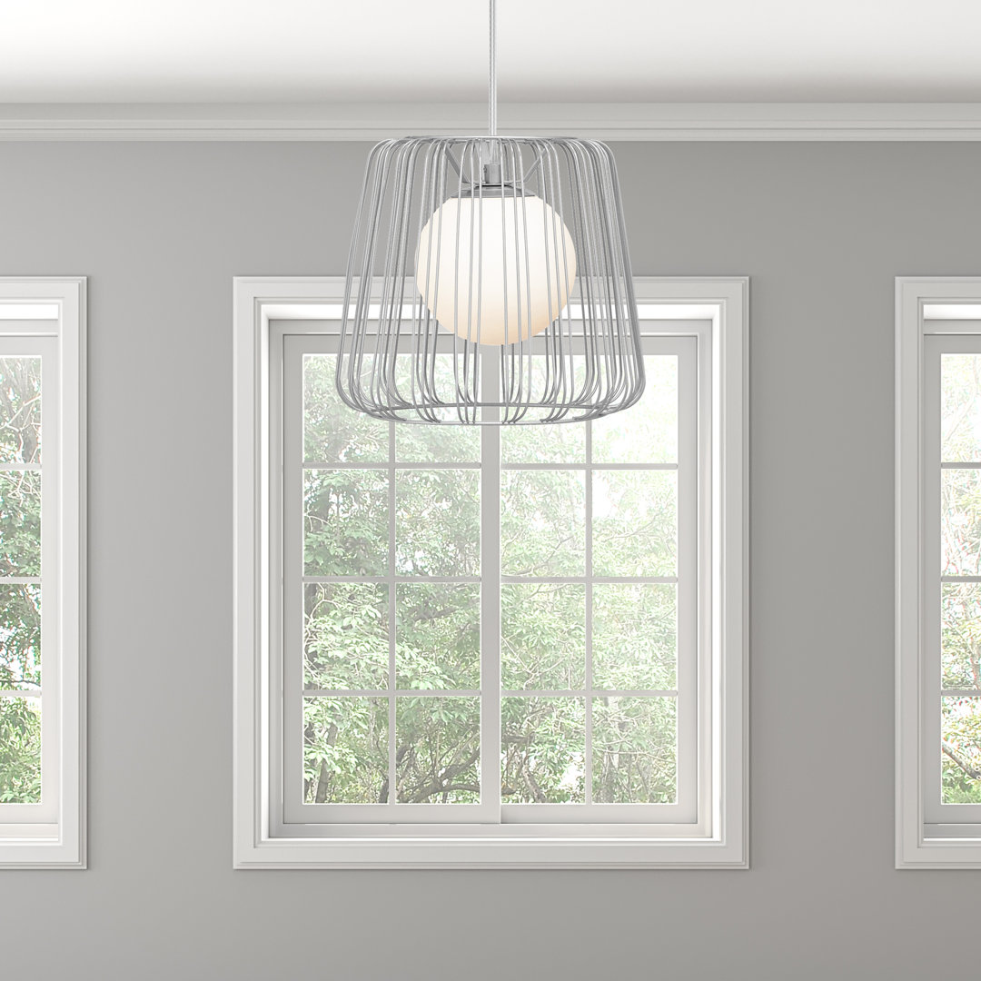 9.875"W Kaielle 1-Light Open Silver Caged Metal Pendant Mercer41