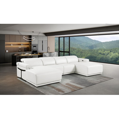 Canapé modulaire en cuir italien 4 pièces blanc avec accoudoirs réglables en U blanc
