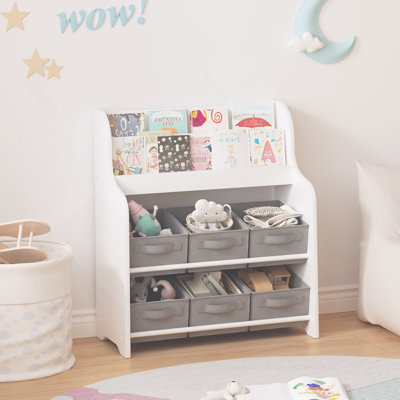 Bibliothèque pour enfants avec 6 bacs en tissu, présentoir et organisateur de jouets pour la salle de jeux, la chambre à coucher ou la chambre de bébé.