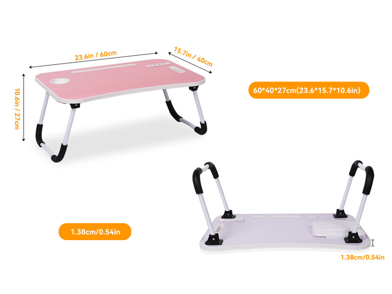 Bureau d'ordinateur portable, table d'ordinateur portable pliable avec port de charge USB, porte-bloc-notes, tiroir de rangement