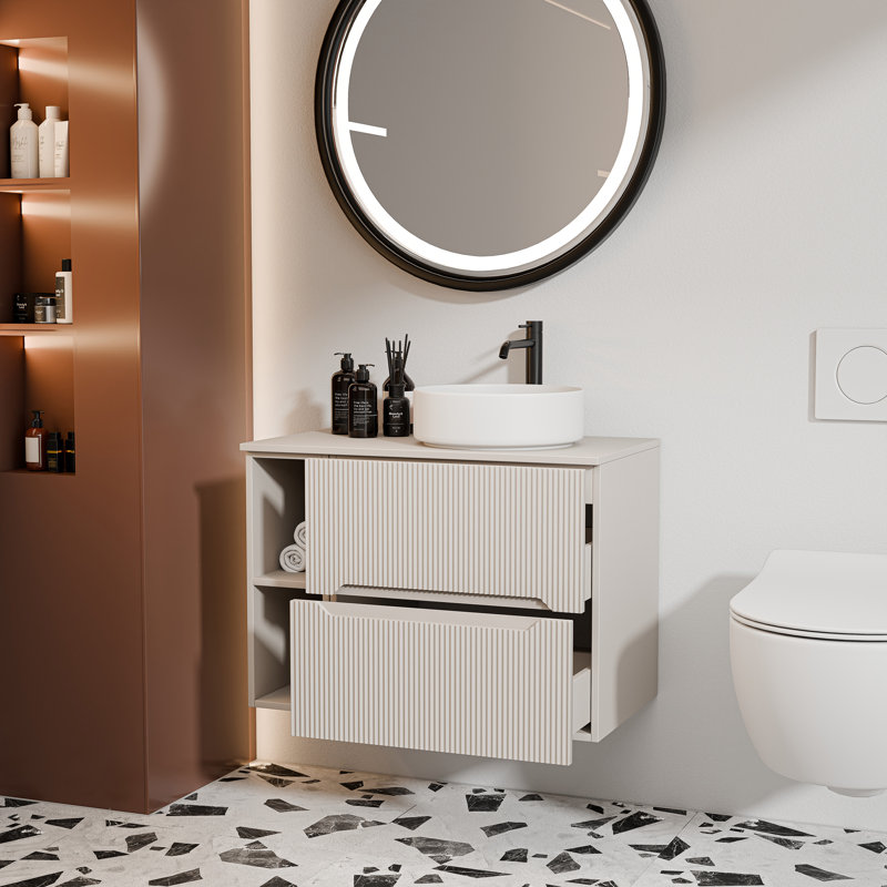 PERLA 80 cm Bathroom Cabinet with Shelf and Countertop,, Cashmere