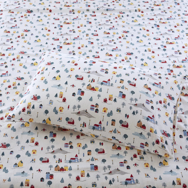 Ensemble de draps 3 pièces avec imprimé blanc Village