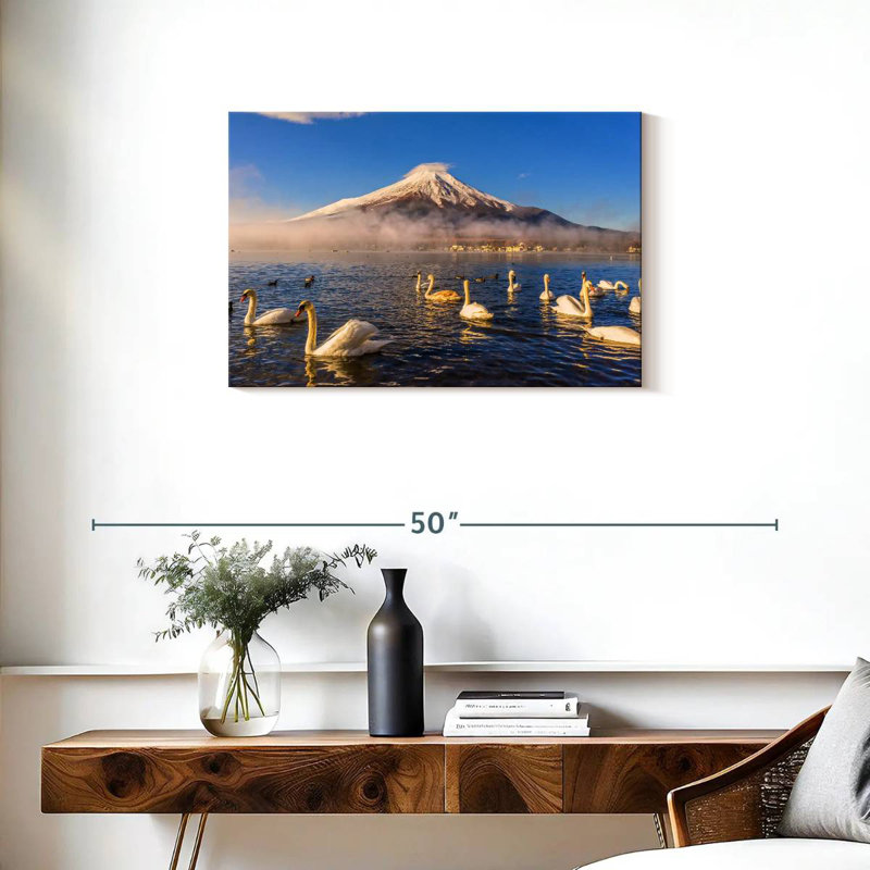 Cygnes d'Alvord près du mont Fuji, H 20 po x l 30 po