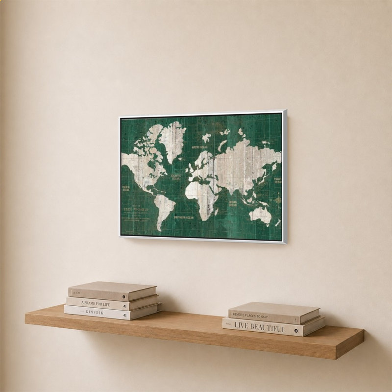 «Old World Map Green» par Wild Apple Portfolio - impression sur toile, White, 24" H x 34" W