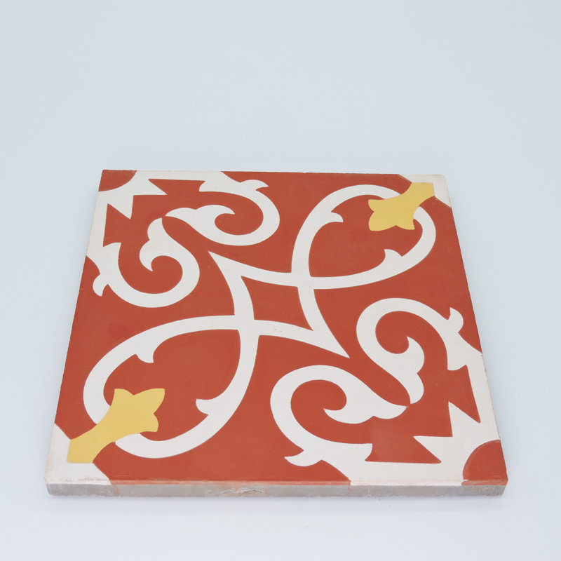 Agadir 8" x 8" Cement Patterned Wall & Floor Tile, Red/White