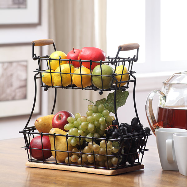 Regal Trunk & Co 2 Tier Fruit Basket - Metal Wire Fruit Organizer Bowl  Stand for Kitchen, Center Table, Living Room - Metallic Tiered Fruit Holder  for