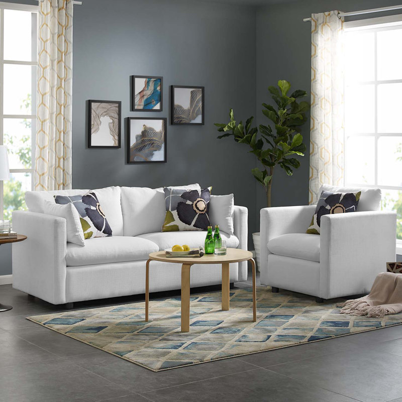 Ensemble de canapé et fauteuil en tissu Activate, Blanc