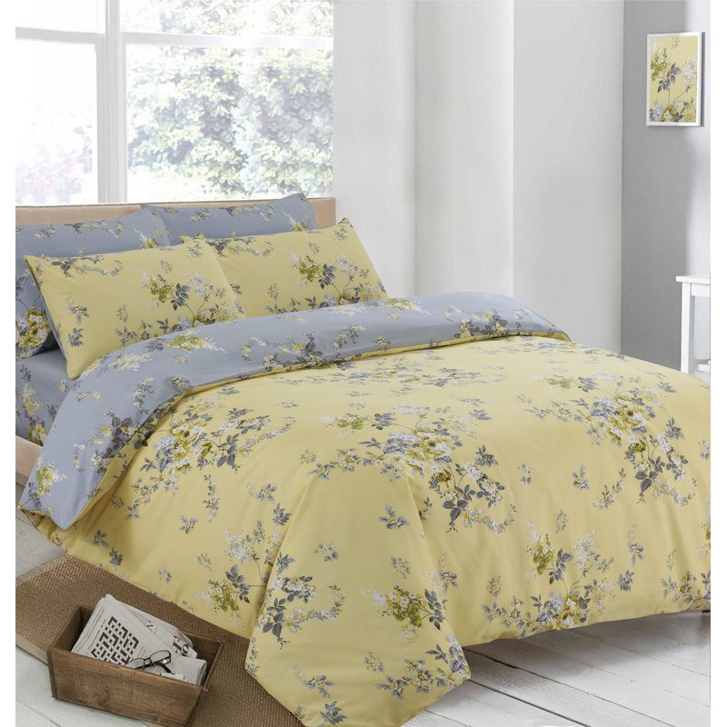 Montevia Cotton Blend Floral Duvet Cover Set with Pillowcases Included, Single - 2 Standard Pillowcases