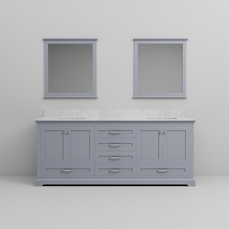 Meuble-lavabo double blanc l 80 po x P 22 po et miroirs 30 po Dukes, Gris foncé, Marbre de Carrare blanc