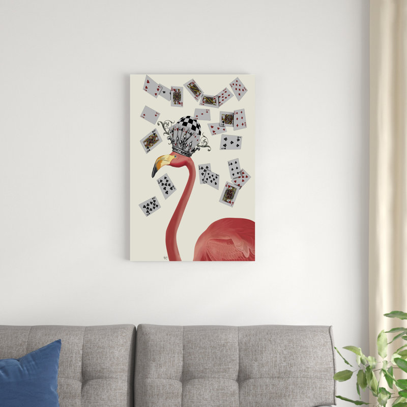 Flamant rose et cartes, H 30 po x l 20 po x P 1 po