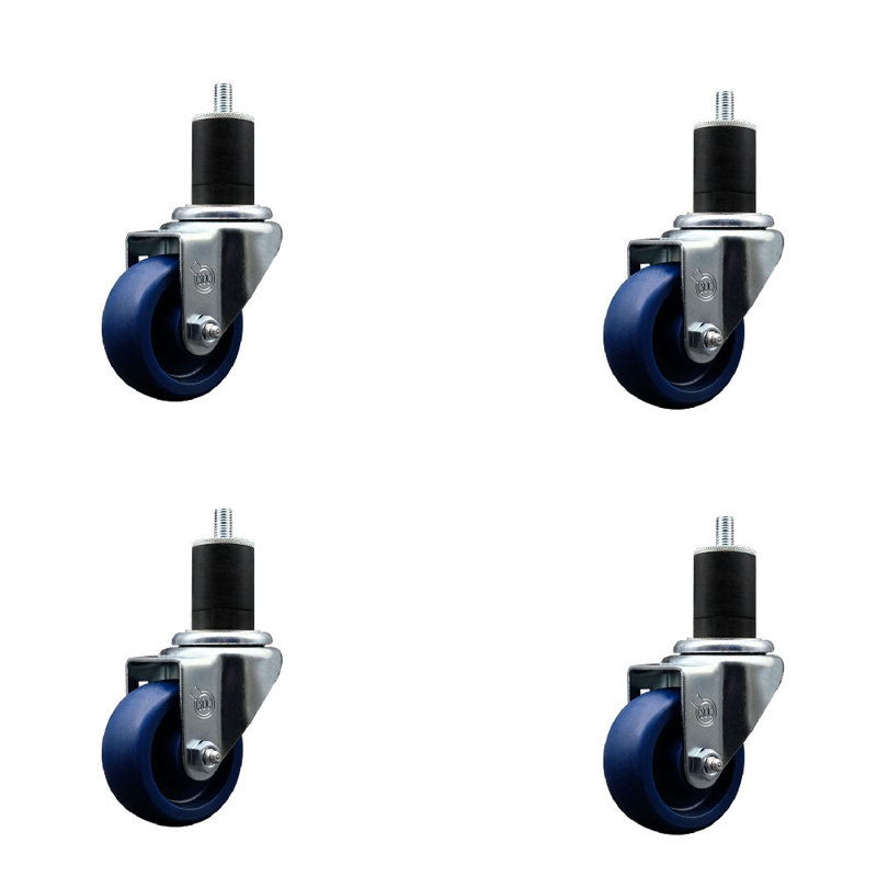 Ensemble de roulettes extensibles pivotantes en poly 3 po 1-3 / 4 po avec frein SCC