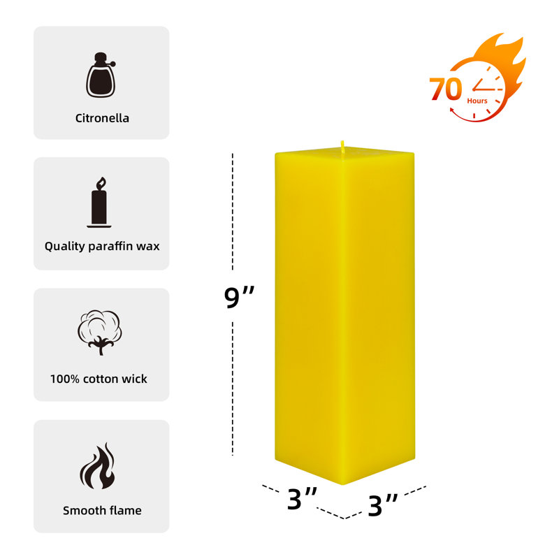 Bougie colonne, Jaune, H 9 po x l 3 po x P 3 po, Ensemble de 12