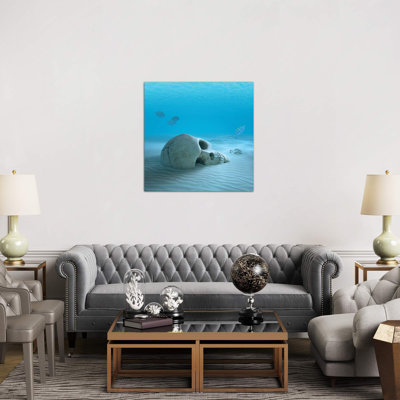 Skull On Sandy Ocean Bottom With Small Fish Cleaning Some Bones - Wrapped Canvas Print