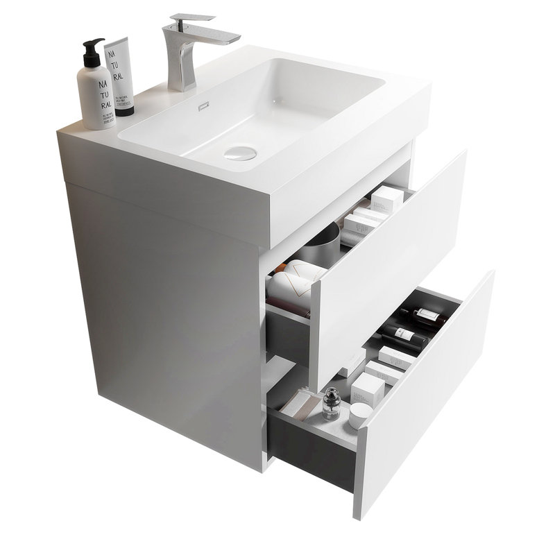 Bathroom Vanity With Sink, Storage Wall Mounted Floating Bathroom Vanity, White, White
