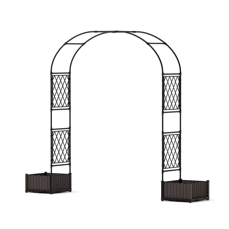Tonnelle de jardin 90,5 po avec bacs à fleurs, treillis arqué en métal enduit de polyéthylène pour plantes grimpantes, décoration de jardin pour mariage