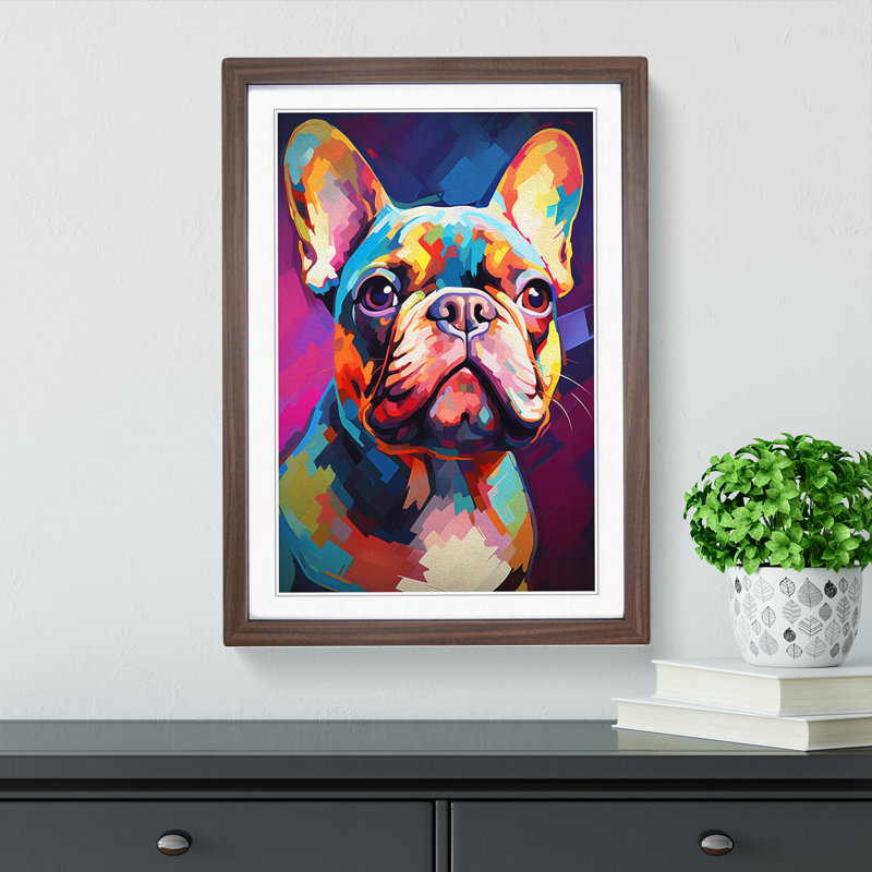 French Bulldog Modern - Framed Print, Walnut Framed, 34cm H x 25cm W