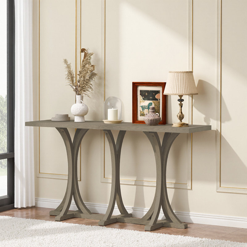 59.8'' Farmhouse Console Table with & Adjustable Legs - Entryway, Living Room Ready, Vintage Style, Gray