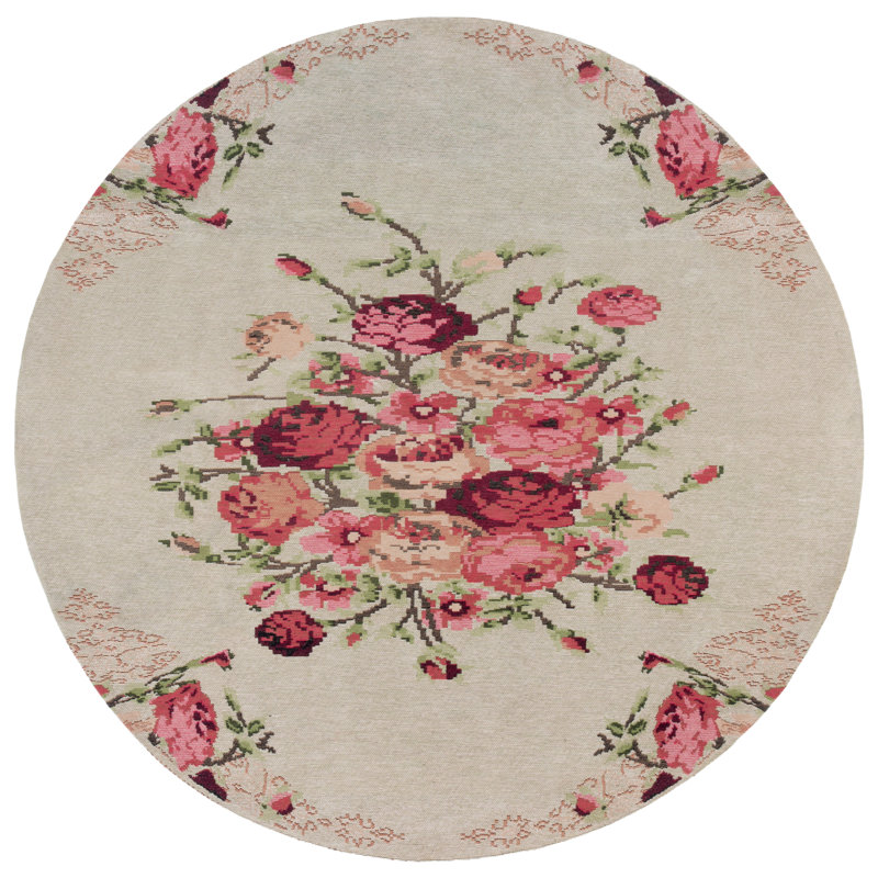 Mehvish Vintage Performance Floral Rug, Round 6'