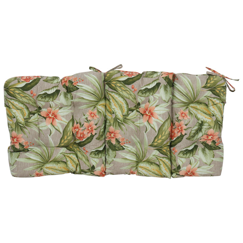 Outdoor Tufted Seat/Back Chair Cushion, 22" W x 21" D, Tan/Pink/Tahiti Sunrise Floral