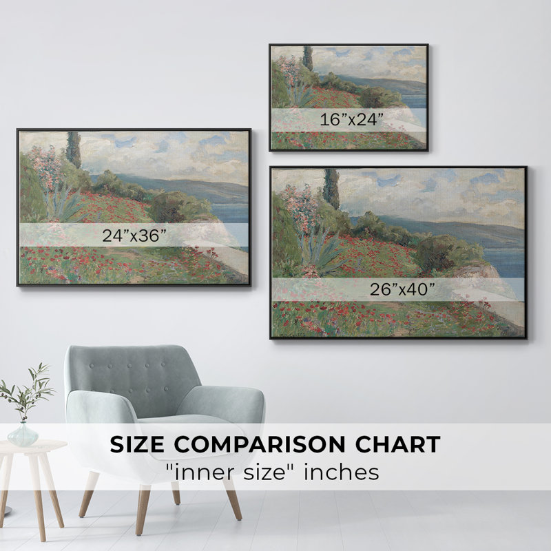 "Vintage Landscape -DL III" sur toile, Cadre flottant noir, H 17 po x l 25 po x P 2 po