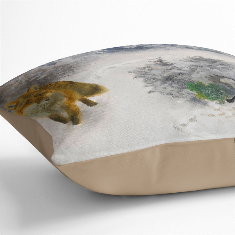 Fox and Black Grouse Cock Scatter Cushion, 55cm H x 55cm W x 20cm D, Stone