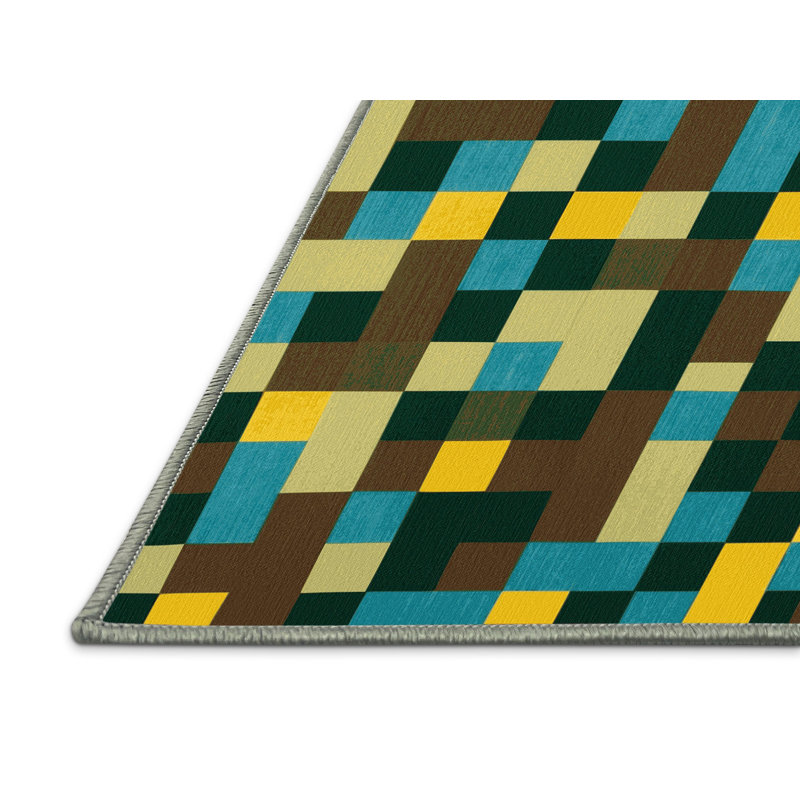 Earth Mosaic Grid Rug, Rectangle 5' x 8'