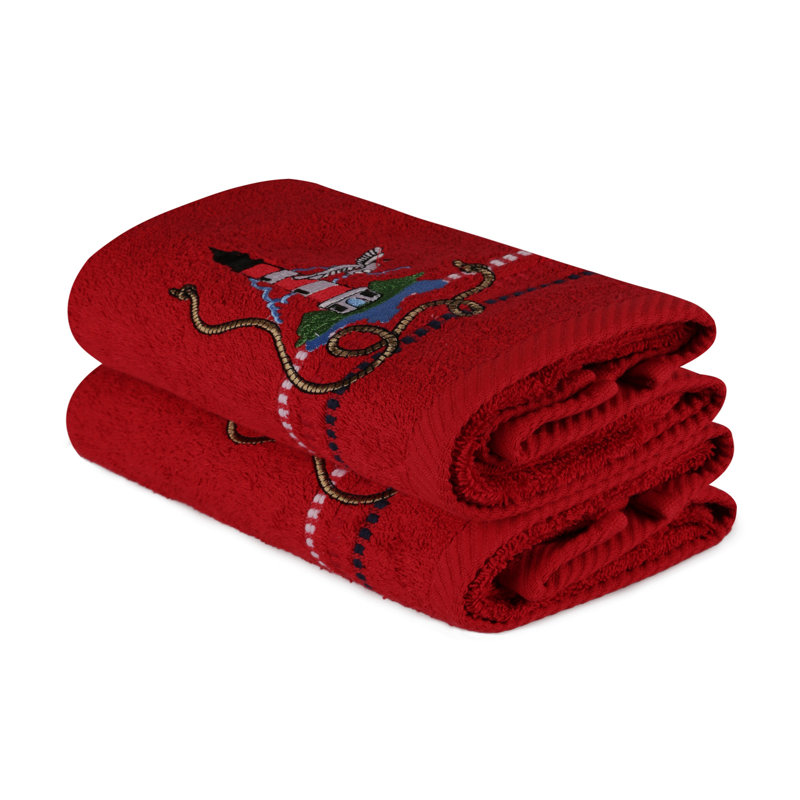 Ensemble de 2 serviettes 100% coton Metcalf, Rouge
