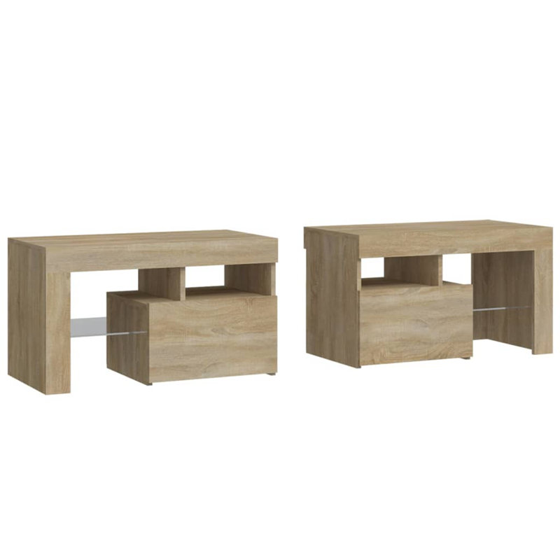 Table de chevet 2 pièces avec table de chevet avec rangement DEL, Blanc