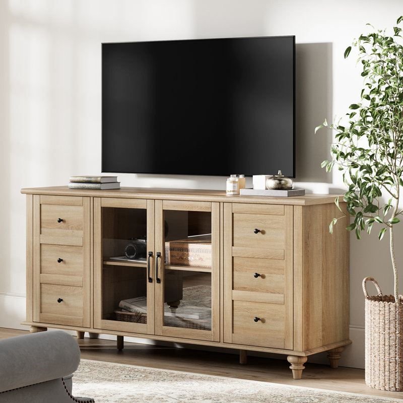 Scarlett 57.9" W Solid and Manufactured Wood TV Stand , Oak
