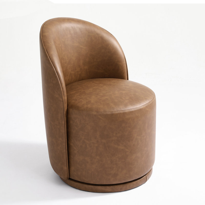 PU Leather Barrel Swivel Armless Dining Chair, Brown