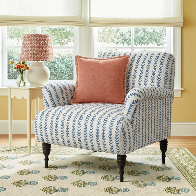 Allura Upholstered Armchair, Vine Stripe Dusty Blue