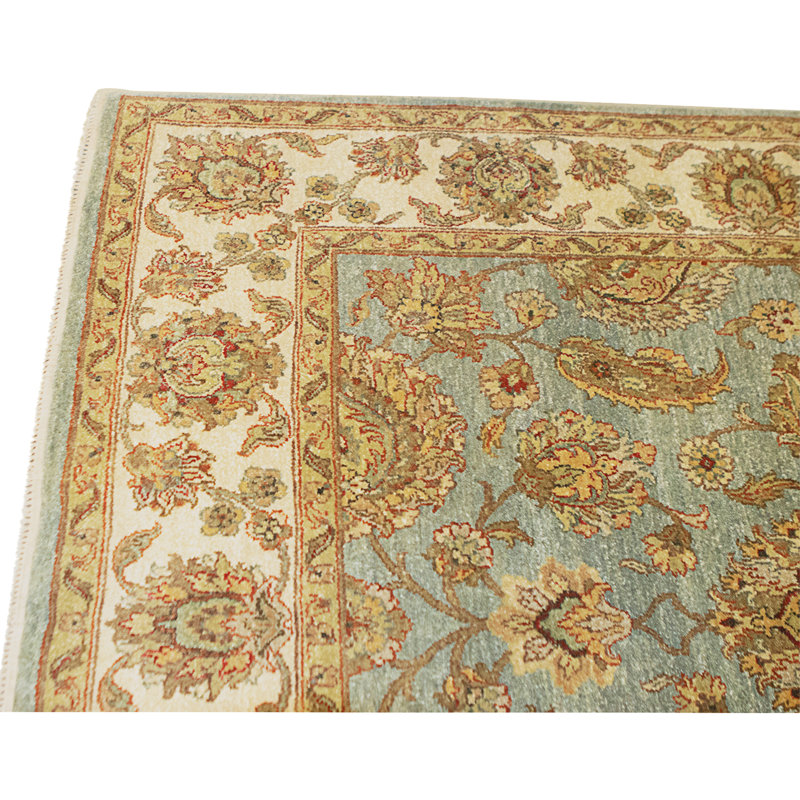 Tapis bleu clair et ivoire noué à la main de haute qualité