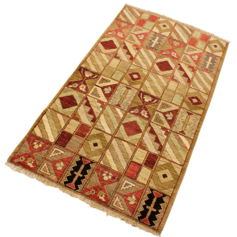 Tapis brun clair / rouge en laine noué à la main 3 pi x 5 pi 2 po Abramowitz