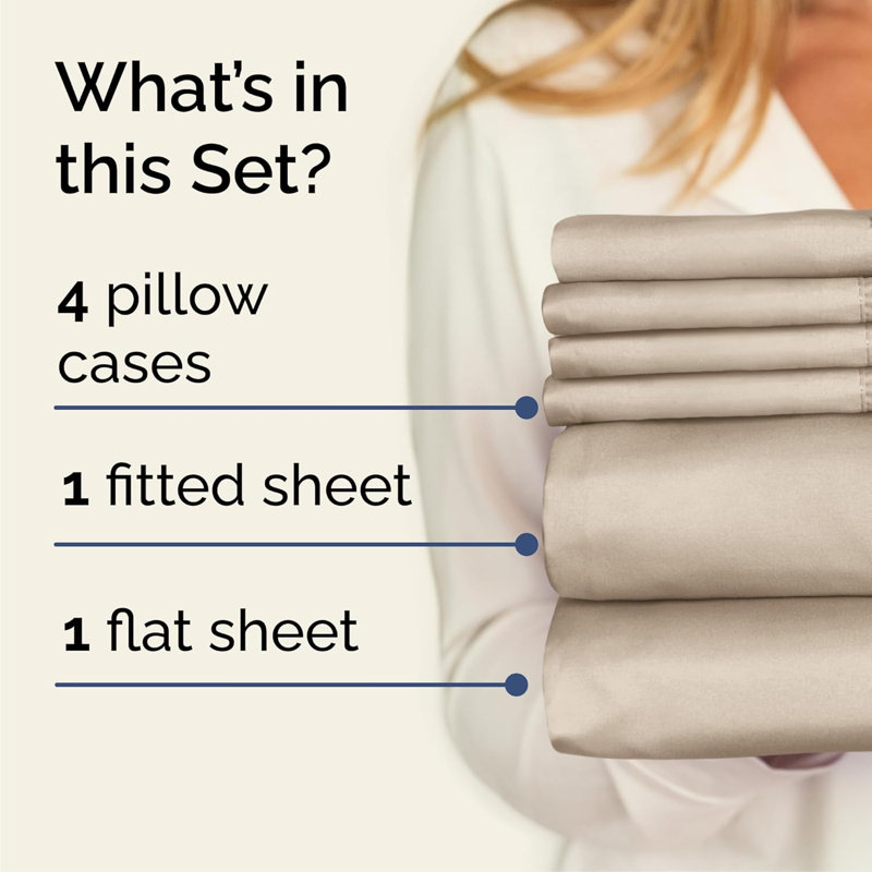 6 Piece Sheet Set, Soft Cooling Bed Sheets, Breathable & Wrinkle Free, Hotel Luxury Bedding, Cream