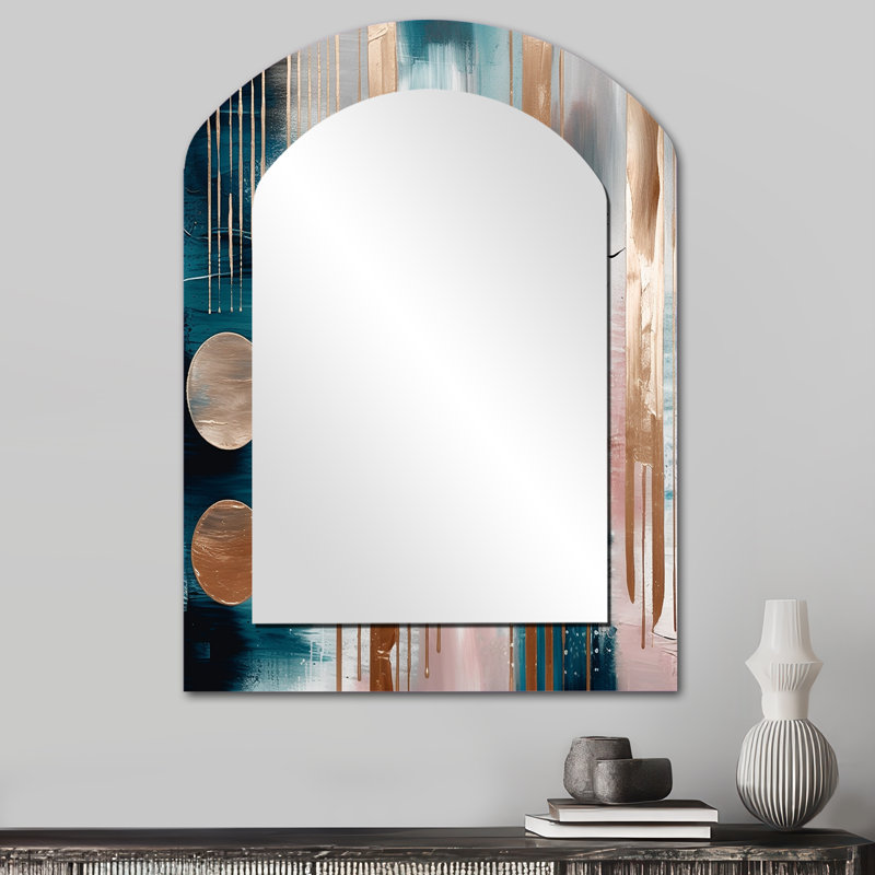 Doux couleurs douces formes et lignes marbre IV - grand miroir mural asymétrique en marbre, miroir décoratif arche rose, impression d'art en métal
