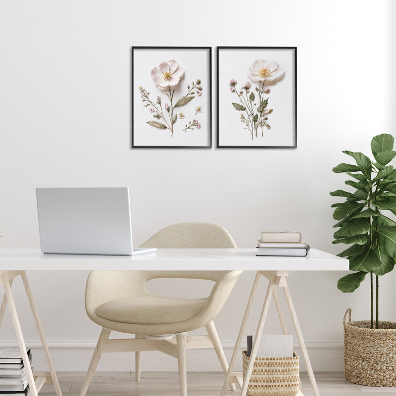 Minimal Pressed Flowers 2pc Framed Giclee Set, design by Lettered and Lined