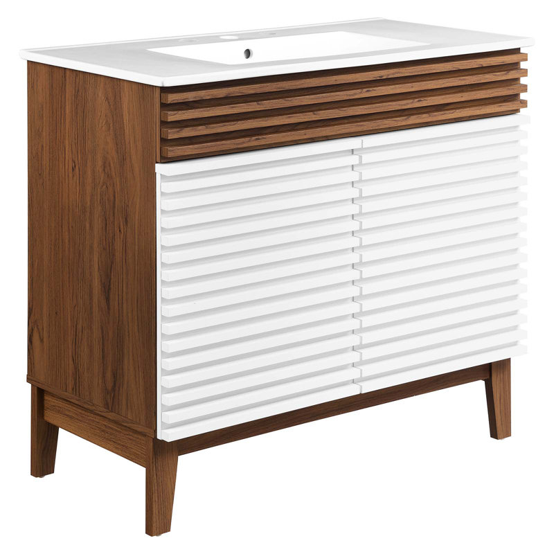 Ensemble de meuble-lavabo simple 36 po Render, Blanc / noyer