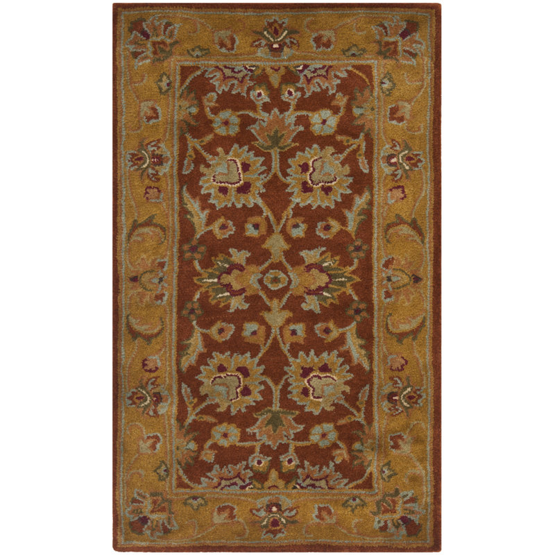 Balthrop Handmade Tufted Wool Red/Natural Area Rug, Rectangle 2'3" x 4'