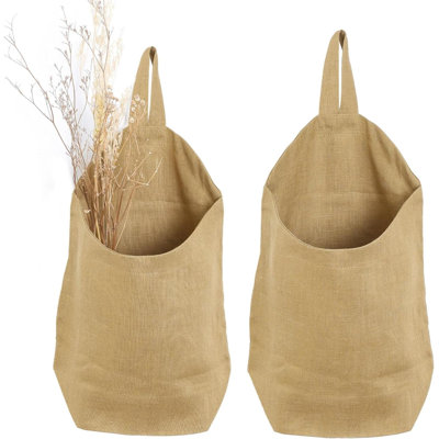 100% Linen Hanging Storage Bags Baskets 2 Pcs,  Wall Storage Bag For Kitchen, Bedroom, RV Camper Organizer, Sewing Room, Nursery Storage, Kids Room