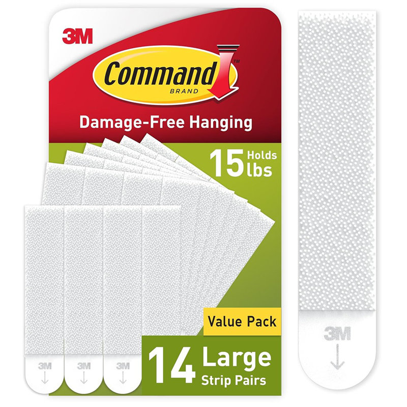 Grandes bandes suspendues Command de 15 lb Command, 14 paires (28 bandes de commande), cintres suspendus sans dommages, bandes murales sans outils pour la décoration intérieure, bandes adhésives blanches