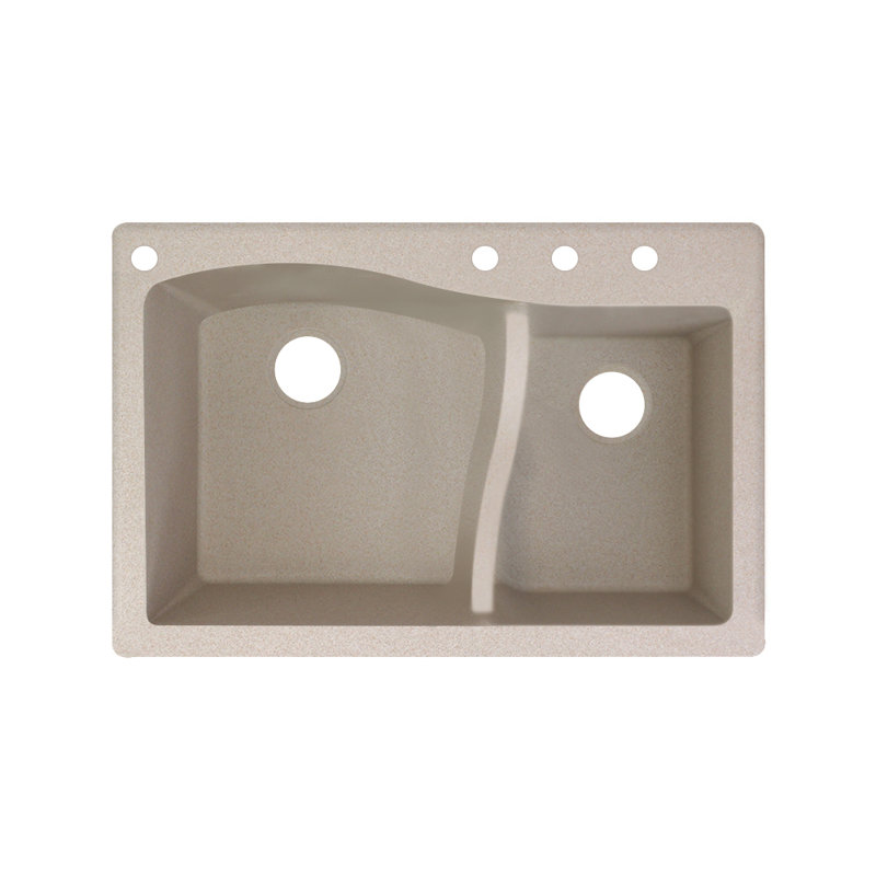 Aversa 33'' L Double Bowl Granite Kitchen Sink, Cafe Latte, 4-BACD Hole