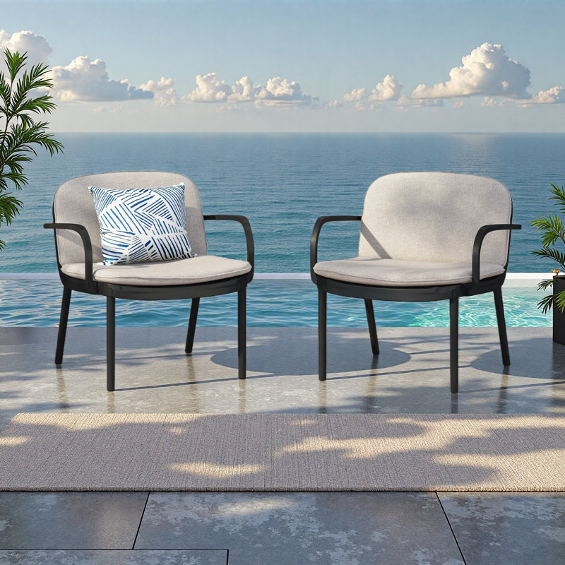 Ensemble de 2 fauteuils club d'extérieur en PP, Coussin beige, structure noire