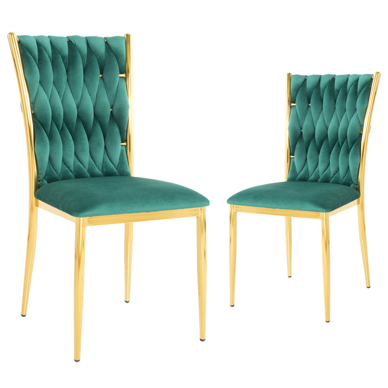 Ensemble de chaises de salle à manger en velours - Chaises de salle à manger tissées avec pieds en métal - Chaise d'appoint rembourrée moderne pour salle à manger, cuisine, meuble-lavabo et salon